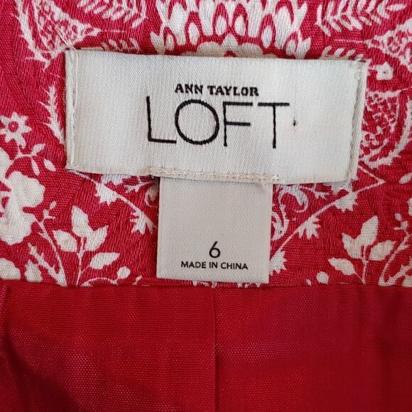 Loft red & white cotton matelasse short sleeve jacket w/ peter pan collar size 6 - Picture 13 of 15